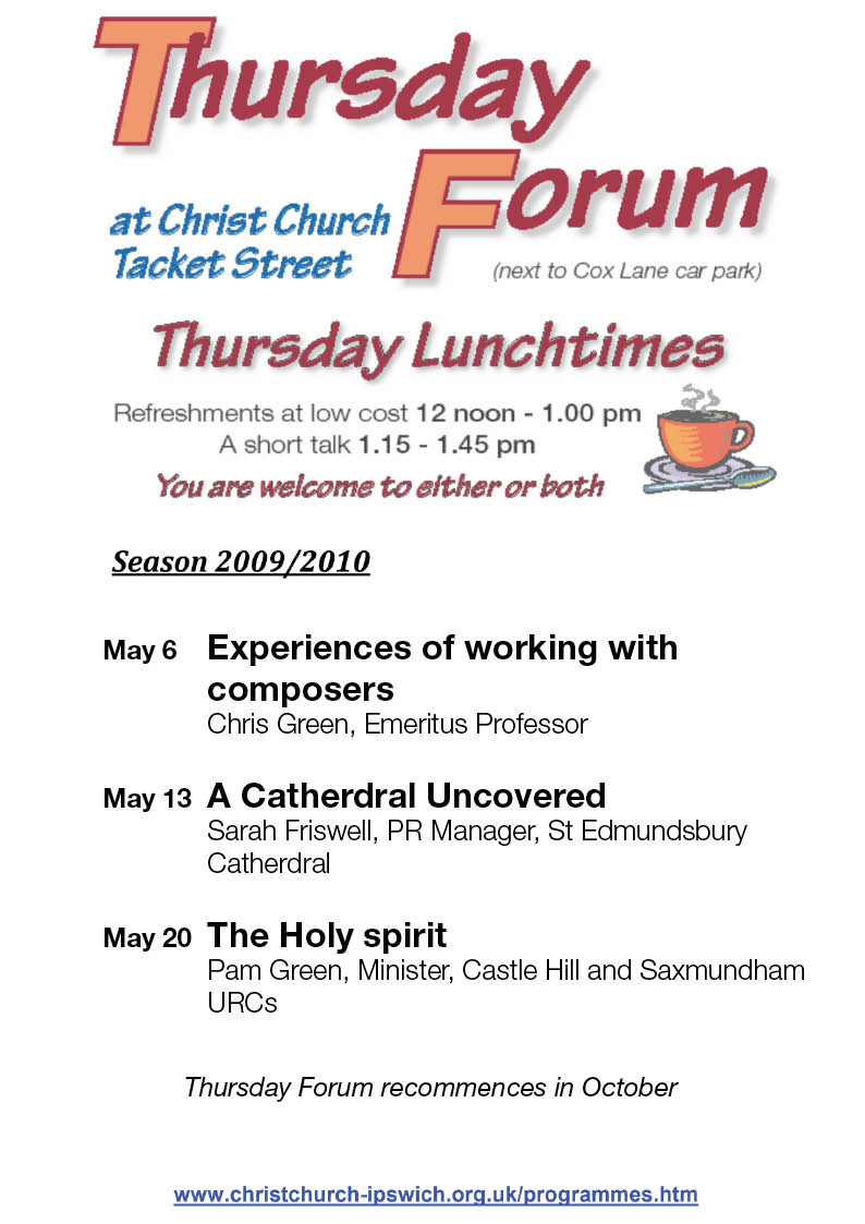 The latest poster advertising Thursday Forum activities